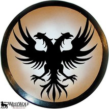 Round Wooden Twin Phoniex Shield Hand Painted Viking Norse German Eagle Bird - £117.52 GBP