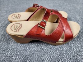 Dansko Sandals Womens 38/7.5 Red Leather Open Toe Mary Jane Clog Wedge Mules - £31.48 GBP