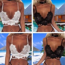 Women Sexy Lace Crochet Strappy Hollow out Lingerie Bras Crop Top Sexy C... - £23.89 GBP