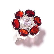 Mexican Red Apatite, Crystal Quartz Gems 925 Silver Overlay Handmade Ring US-7.5 - £11.17 GBP