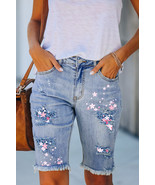 Sky Blue Sequin Rugby Football Patchwork Distressed Straight Leg Jeans - €34,33 EUR