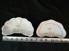 2 Haviland Limoges France Crescent Bone Dishes - Pink Roses, One with Gold - £14.91 GBP