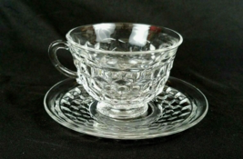 American Fostoria Whitehall Clear Cube Elegant Flared Glass 1 Cup 1 Saucer Set - £6.38 GBP