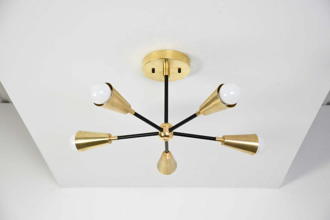 Primary image for Sputnik Chandelier Gold Hanging Light Mid Century Industrial Pinwheel lighting