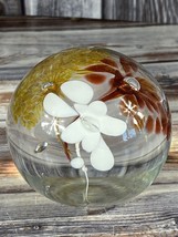 Vintage Round Glass Paperweight - 2&quot; - Flowers - Ireland - $14.50