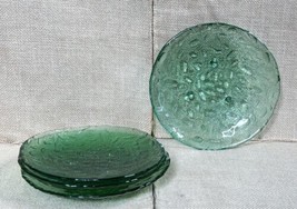 Set Of 4 Roundish Textured Green Glass Plates 6 1/2&quot; Inches Unique Eclectic - $59.40