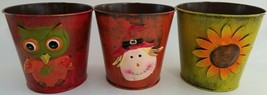 Fall Autumn Planters Round Painted Buckets w Emblems 5.5”Dx5”H, Select: ... - £2.39 GBP