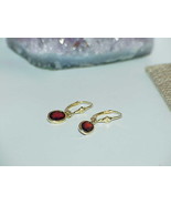 14K 2.00Ct Oval Garnet Lever Dangle Earrings Yellow Gold Vintage - $296.99