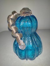 Glitzhome Blue Art Glass Pumpkin Metallic Stem Accent Fairy Fall Decor G... - $24.75