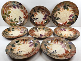 8 Pc Home Trends Shadowwood Dinner Salad Plates Set Floral Leaves Table Dish Lot - £68.15 GBP