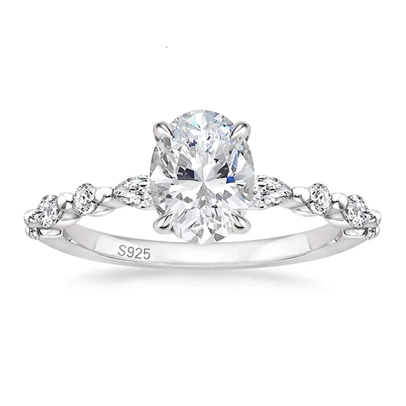3CT 925 Sterling Silver Ring Oval Cut Cubic Zirconia Engagement Rings Solitaire  - £22.72 GBP