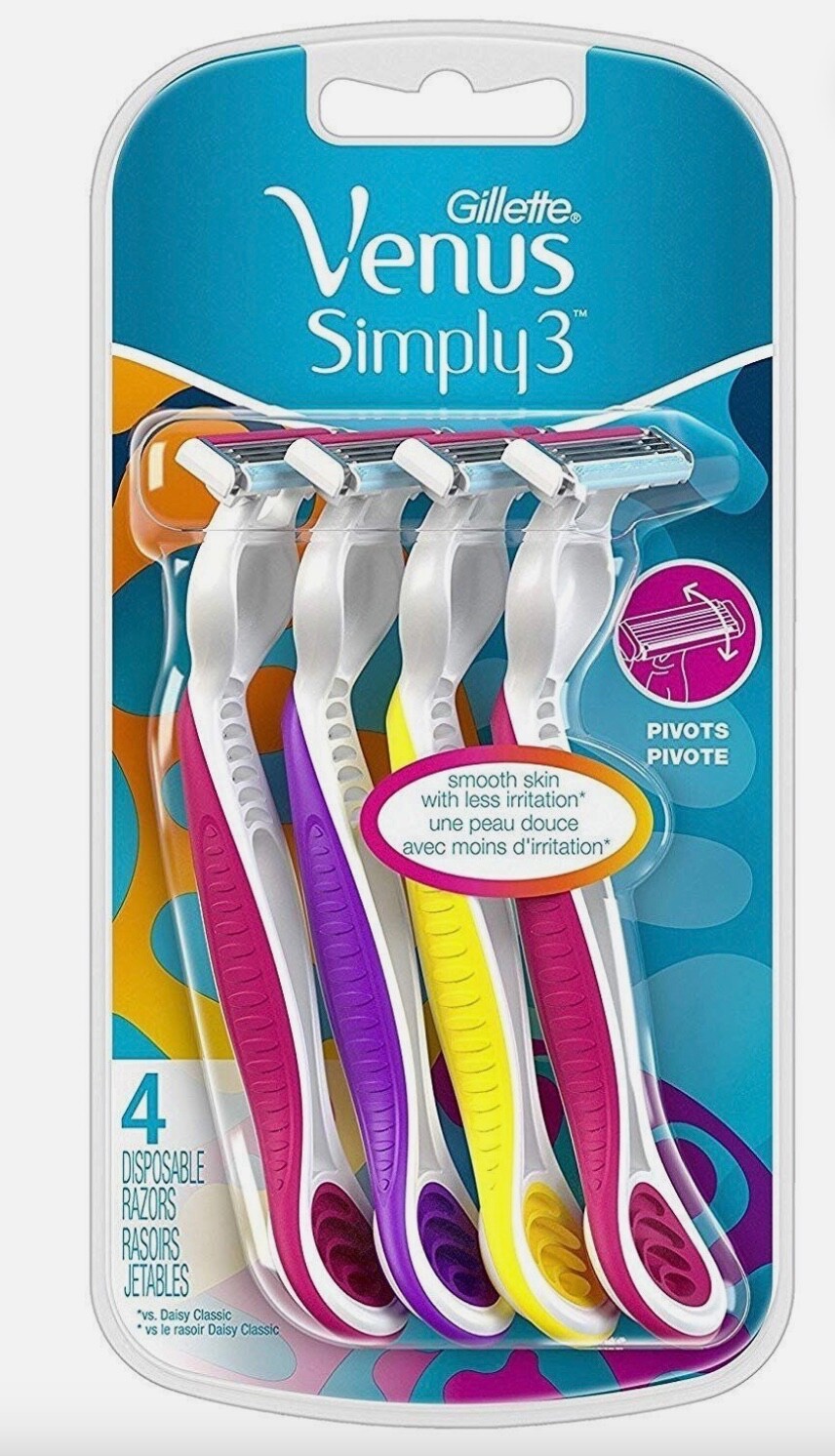 Gillette Venus Simply 3 Disposable Razor, 3 Blades, Qty 4 Razors - $16.95
