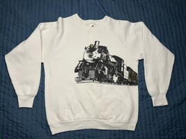 Vintage 90s Double Side Print Train Locomotive Engine Caboose Sweatshirt... - $17.82