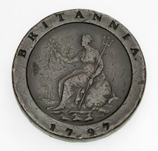 1797 Great Britain 2 Pence Copper Coin, VF Condition Km 619-
show origin... - $291.61 CAD