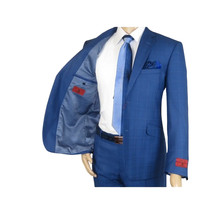 Men Suit By Renoir Window pane English Plaid Slim Fit Side Vents Fit 291-20 Blue image 5
