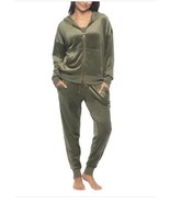 Felina Womens Tracksuit Green 2-Piece Velour Hoodie Jogger Soft Relaxed Fit - $791.72 MXN