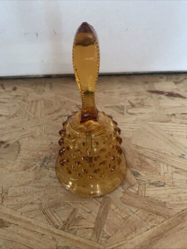 Vintage Depression Glass Beaded Handle Amber Hobnail Bell Approx 6” High - $8.00