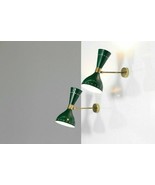 Pair of Modern Italian Wall Lights Green wall Fixture Lamps painted Fini... - £165.13 GBP