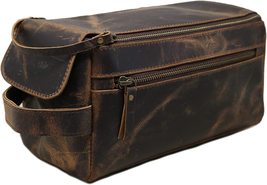 Men&#39;s Genuine Leather Toiletry Bag Waterproof Dopp Kit Shaving Bags And ... - £29.64 GBP