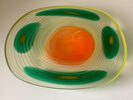 Hand Blown Glass Colorful Art Bowl Centerpiece Signed By Artist - £117.91 GBP
