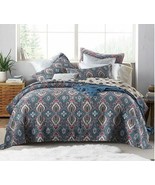 3pc. Bohemian Style King Size Blue White Red Quilted Coverlet Bed Set - £177.04 GBP