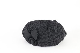 Vintage 30s 40s Union Made Textured Bowtie Turban Hat Cap Black Womens USA - £38.80 GBP