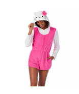 Women&#39;s Hello Kitty Romper Pajamas With Hood Sanrio Pink Cute One Piece XL - $39.59