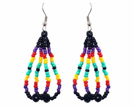 Native American Inspired Double Strand Teardrop Crystal Seed Bead Dangle Earring - £7.90 GBP+