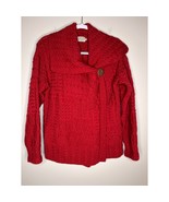 Blarney Woollen Mills Red Orange Merino Wool Fishermans Knit Thick Cardi... - $38.00