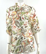 Alfred Dunner Top Plus Size 18W White Orange Green Semi Sheer Button Up Roll Tab - £18.64 GBP