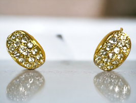Swarovski Swan Signed Crystal Pave Oval Clip On Earrings Gold Tone Vinta... - $56.09