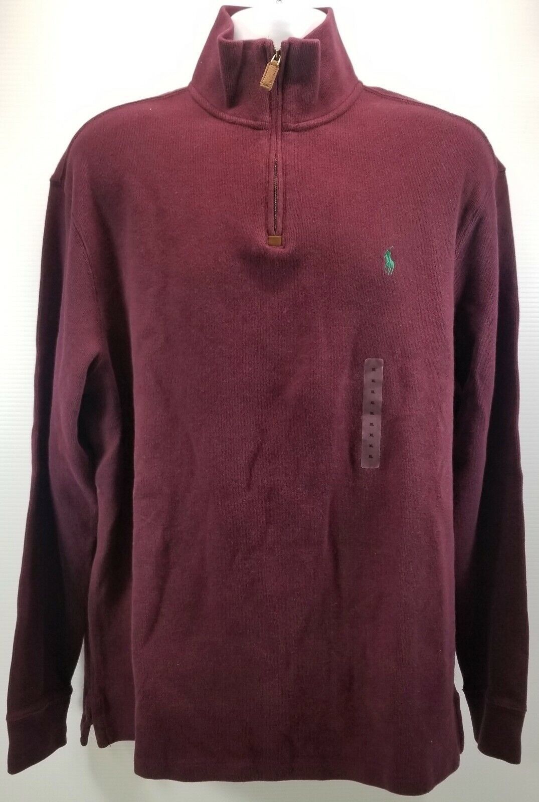 F) Men Polo Ralph Lauren Quarter-Zip Cotton Pullover Sweater Burgundy XL - $64.34