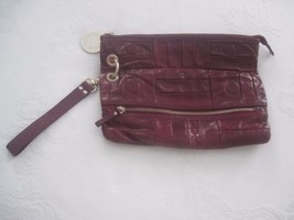 CHARLES DAVID DK RED FOLD-OVER LEATHER CLUTCH BAG-GENTLY USED-VERY NICE - £6.78 GBP