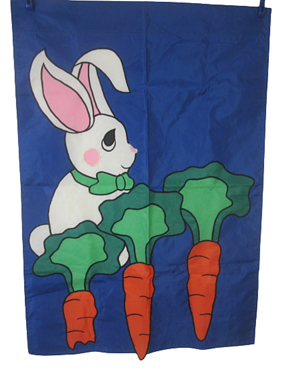 Vintage Yard Flag Garden Banner Easter Bunny Rabbit Carrot colorful 90s 28"x40"  - $24.74