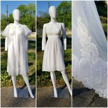 Vintage 50s Shadowline puff sleeve Peignoir 2pc Set nylon sheer lace 32/XS - $1,610.67 MXN