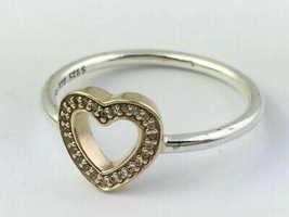 Authentic PANDORA Symbol Of Love Silver &amp; Gold Ring 190925CZ-50 Sz 5 New - $94.99