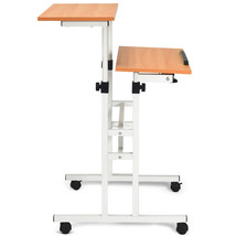 2in1 Mobile Standing Desk Height Adjustable Sit Stand Workstation Rolling Desk - £87.92 GBP