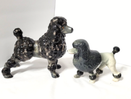 Standing Poodles Vtg Japan 2 Black Gray White 8&quot; and 6&quot; Glossy Ceramic Hollow - £33.62 GBP