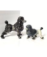 Standing Poodles Vtg Japan 2 Black Gray White 8&quot; and 6&quot; Glossy Ceramic H... - £33.16 GBP