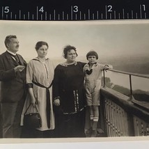 found black &amp; White photo postcard rppc family posing near river - $8.10
