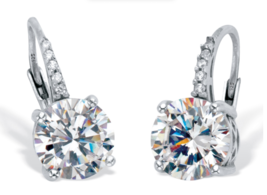 ROUND CUT CZ DROP EARRINGS WITH ROUND ACCENTS PLATINUM STERLING SILVER - $99.99