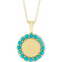 14k Yellow Gold Turquoise Halo Style Engravable Necklace - £604.91 GBP