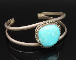 925 Silver - Vintage Rope Wrapped Turquoise Split Cuff Bracelet - BT9561 - £75.98 GBP