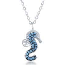 Sterling Silver Black Rhodium Seahorse with Turquoise Necklace - £30.36 GBP
