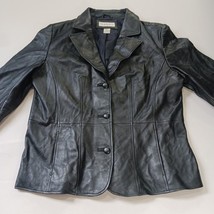 Preston & York Women's Black Genuine Lamb Skin Leather Buttons Jacket Size Large image 12