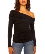 Susana Monaco Gathered Off Shoulder Long Sleeve Top Black $148, Sz XS, NWT! - €41,56 EUR