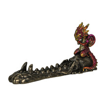 Dragonling Bronze Finish Baby Dragon on Skull Stick Incense Holder - £26.37 GBP