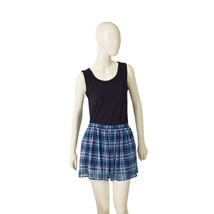 Hollister Blue Check Pleated Elastic Waist Mini Length Skirt Size L , new - $38.61