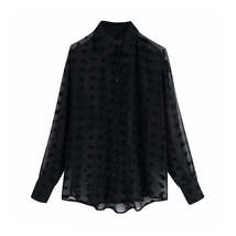 Stylish Polka Dot Embroidery Chiffon Blouse Women - £8.37 GBP