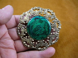 (br-276) Green black paua sea abalone shell round filigree brass pin pendant - £25.39 GBP